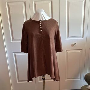 Amaryllis Brown Tunic with Button Accents